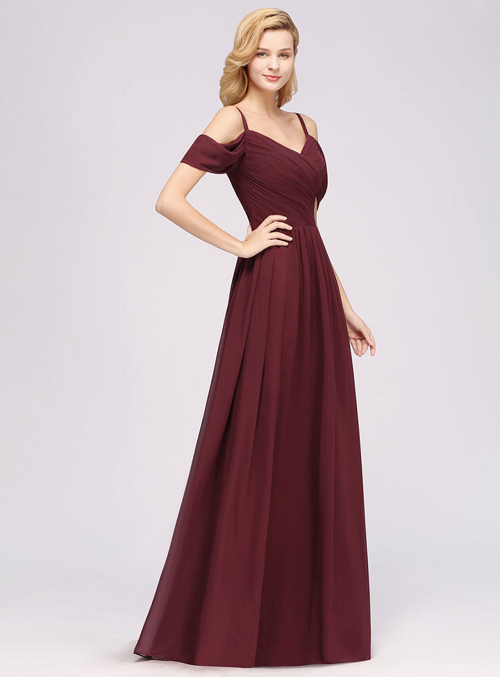 A-line Off-the-shoulder Ruffle Chiffon Floor-Length Dress-koscy