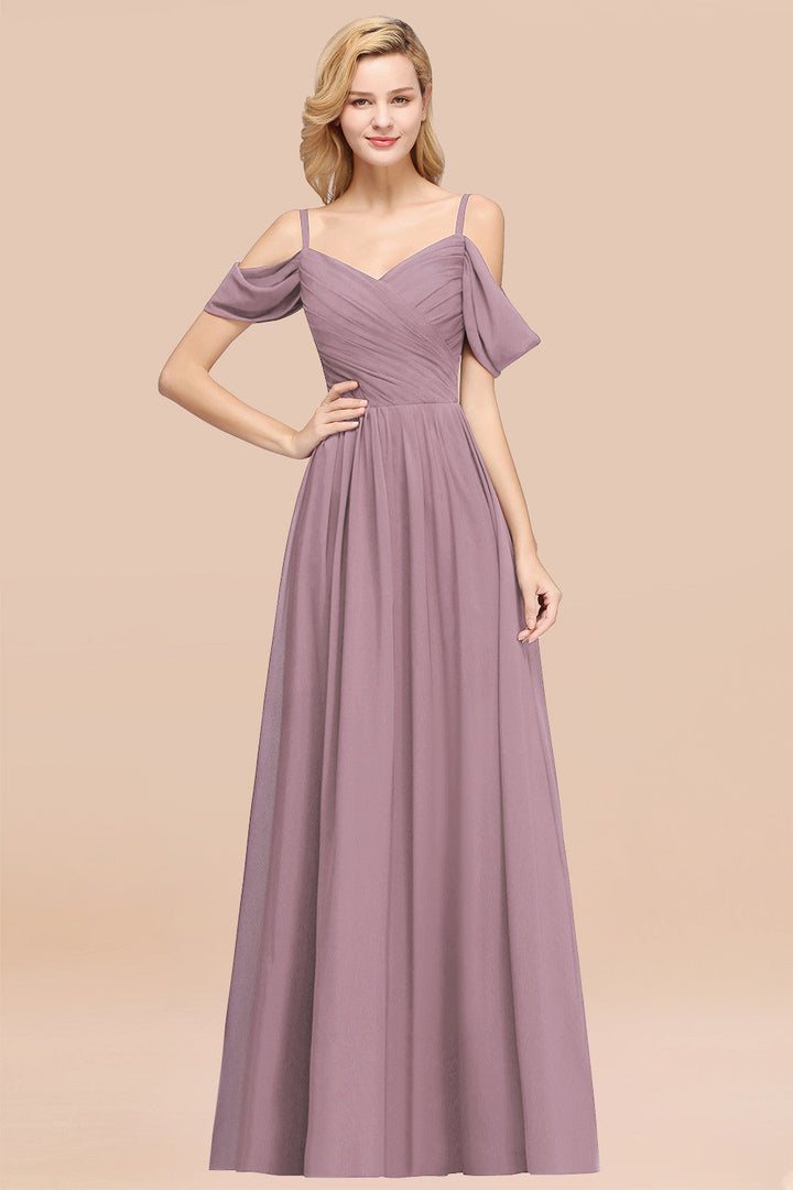 A-line Off-the-shoulder Ruffle Chiffon Floor-Length Dress-koscy