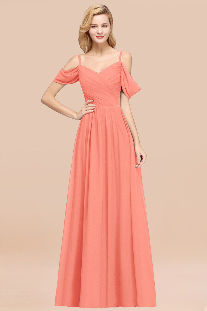 A-line Off-the-shoulder Ruffle Chiffon Floor-Length Dress-koscy