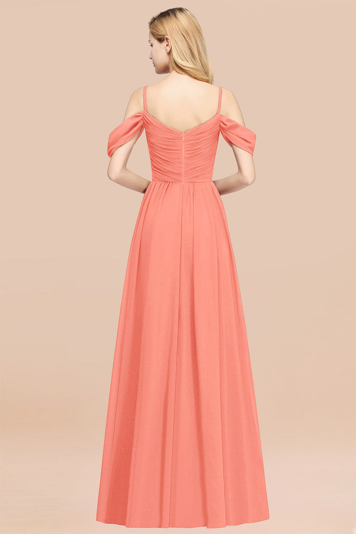 A-line Off-the-shoulder Ruffle Chiffon Floor-Length Dress-koscy