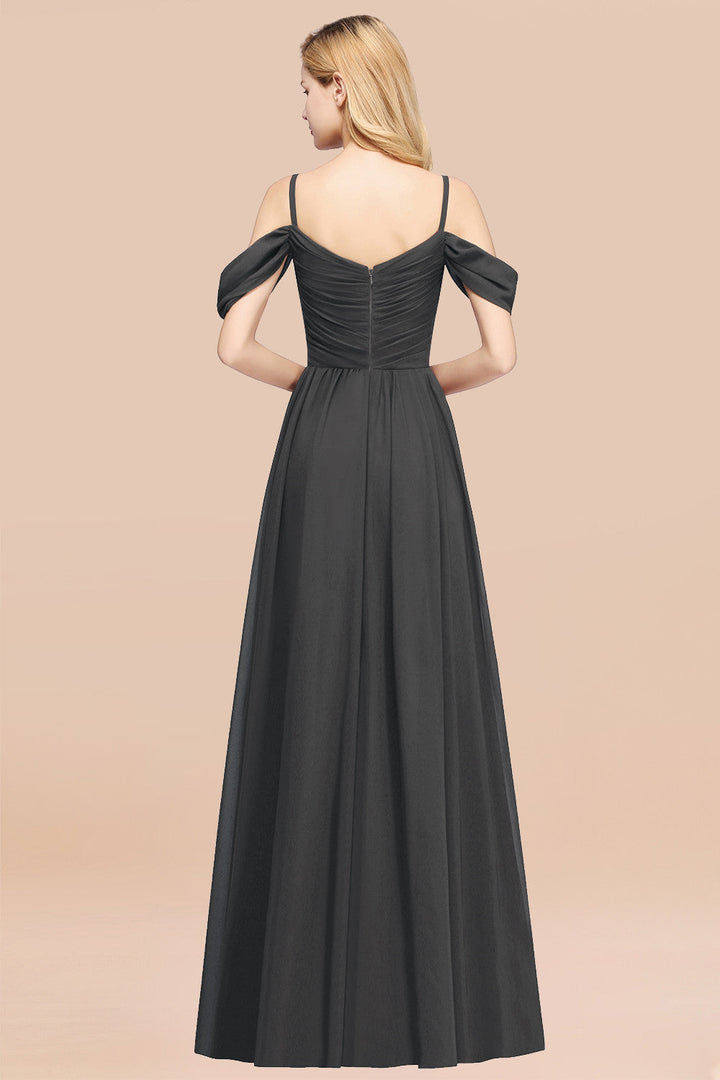 A-line Off-the-shoulder Ruffle Chiffon Floor-Length Dress-koscy