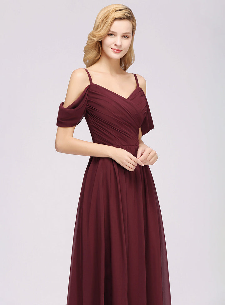 A-line Off-the-shoulder Ruffle Chiffon Floor-Length Dress-koscy