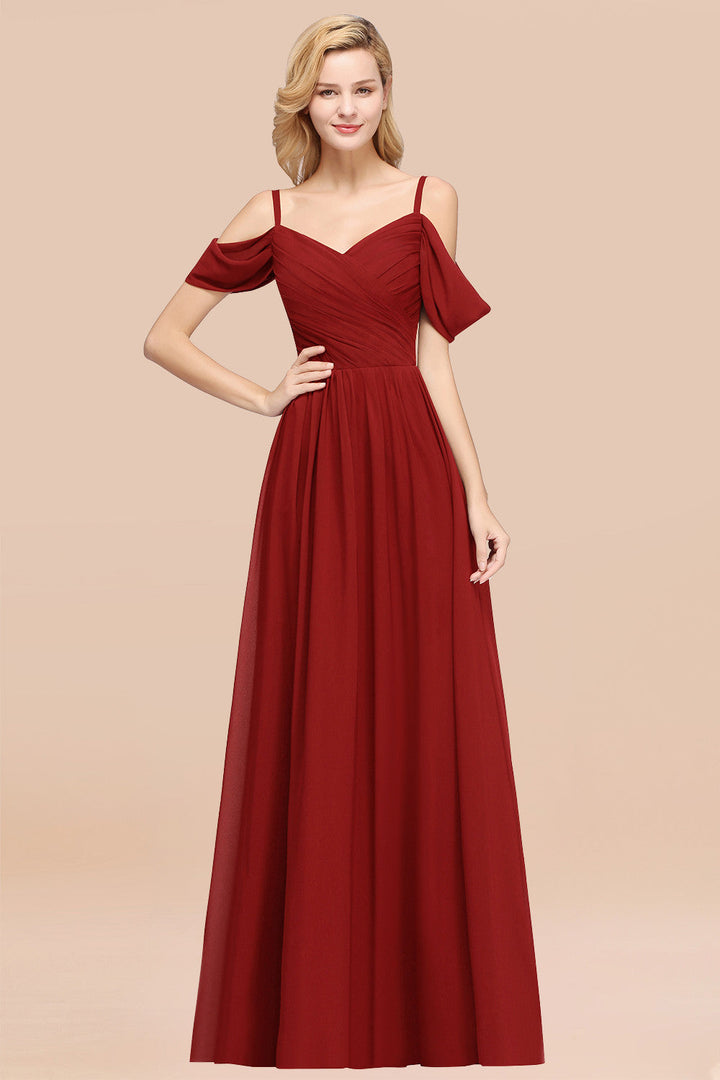 A-line Off-the-shoulder Ruffle Chiffon Floor-Length Dress-koscy