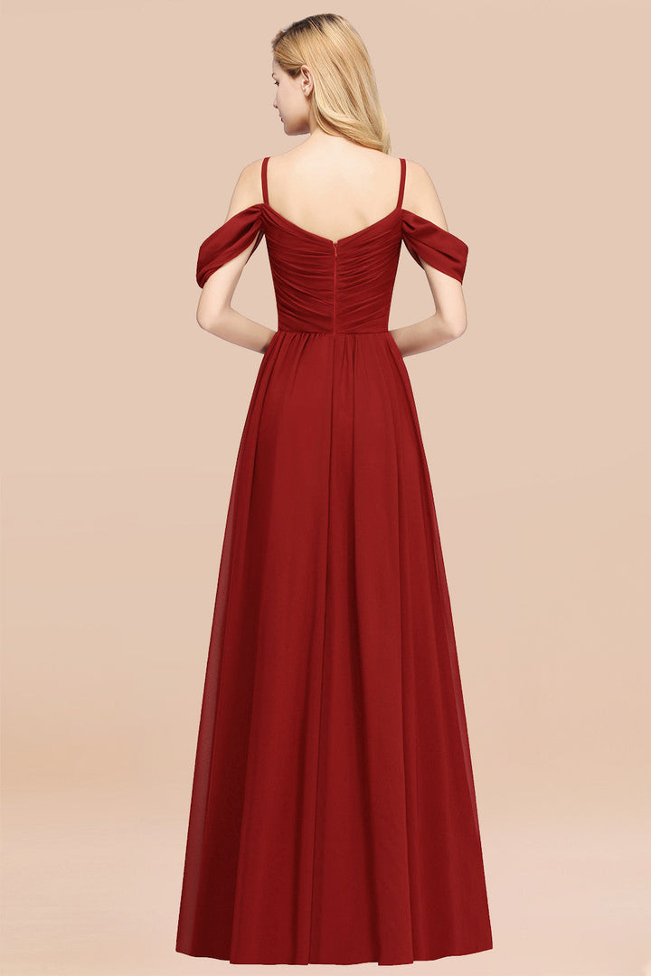 A-line Off-the-shoulder Ruffle Chiffon Floor-Length Dress-koscy