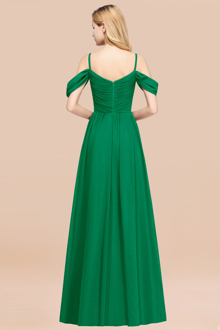 A-line Off-the-shoulder Ruffle Chiffon Floor-Length Dress-koscy