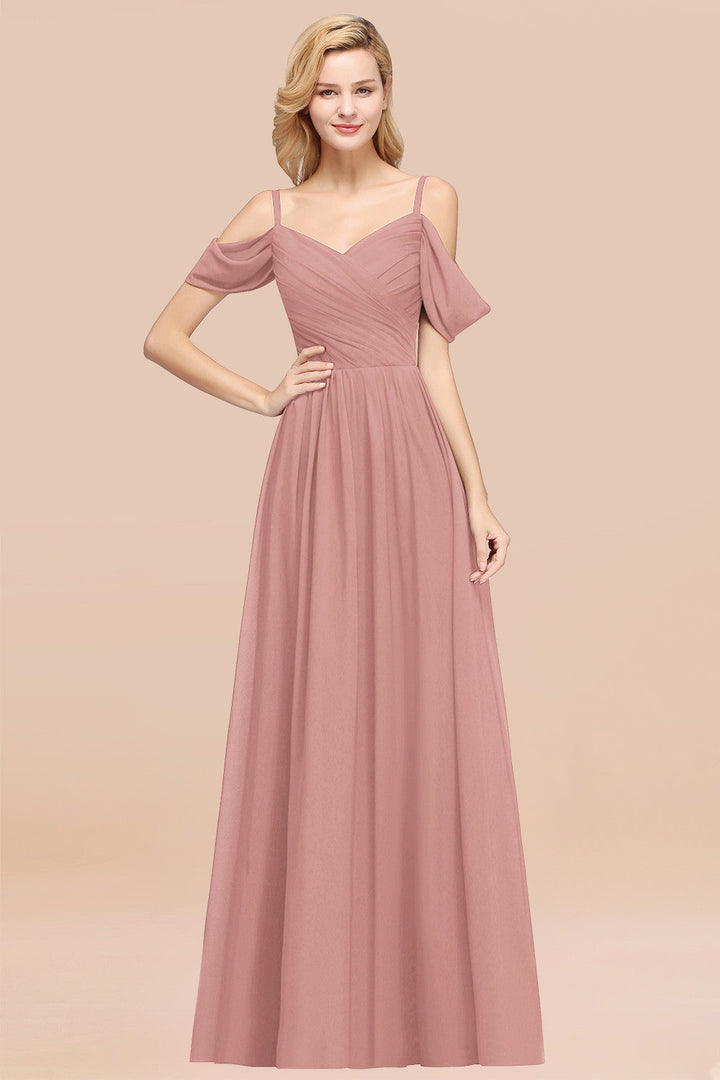 A-line Off-the-shoulder Ruffle Chiffon Floor-Length Dress-koscy