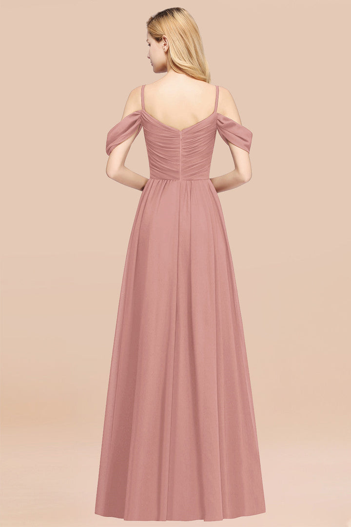 A-line Off-the-shoulder Ruffle Chiffon Floor-Length Dress-koscy