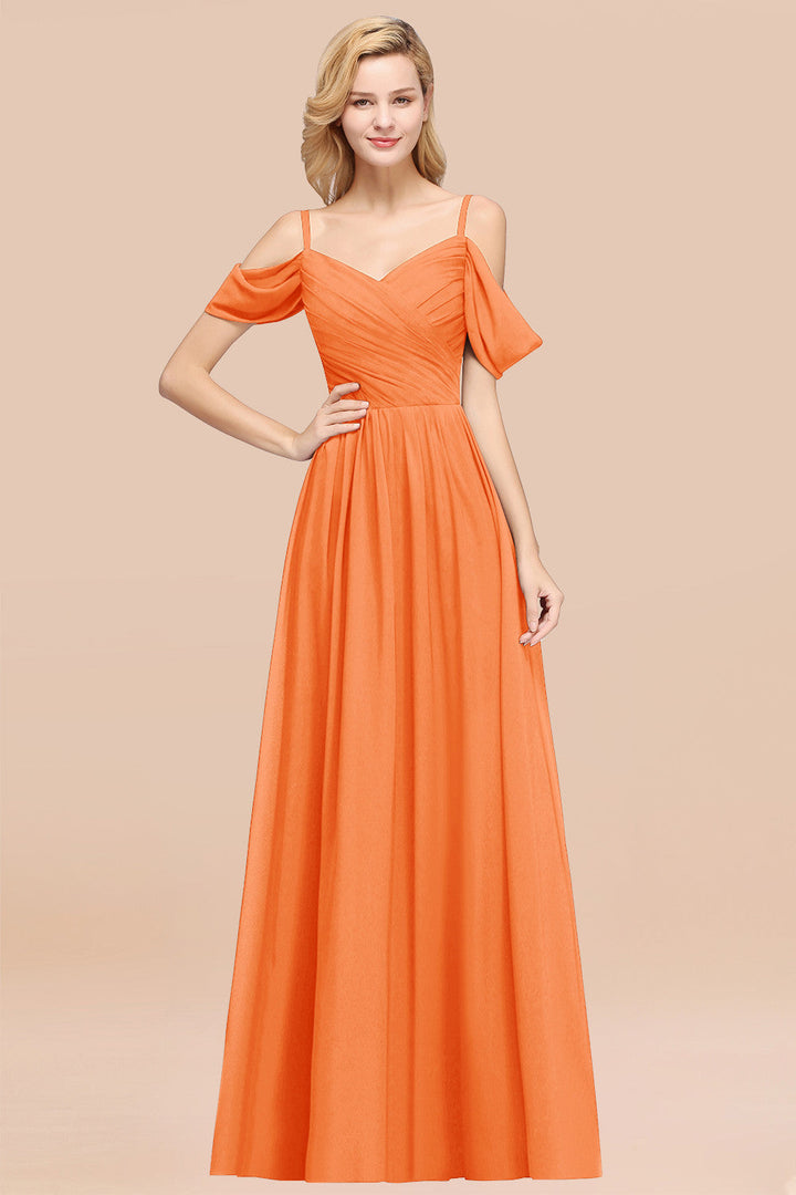 A-line Off-the-shoulder Ruffle Chiffon Floor-Length Dress-koscy