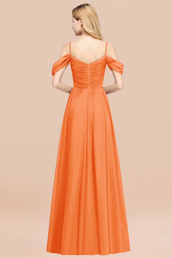 A-line Off-the-shoulder Ruffle Chiffon Floor-Length Dress-koscy