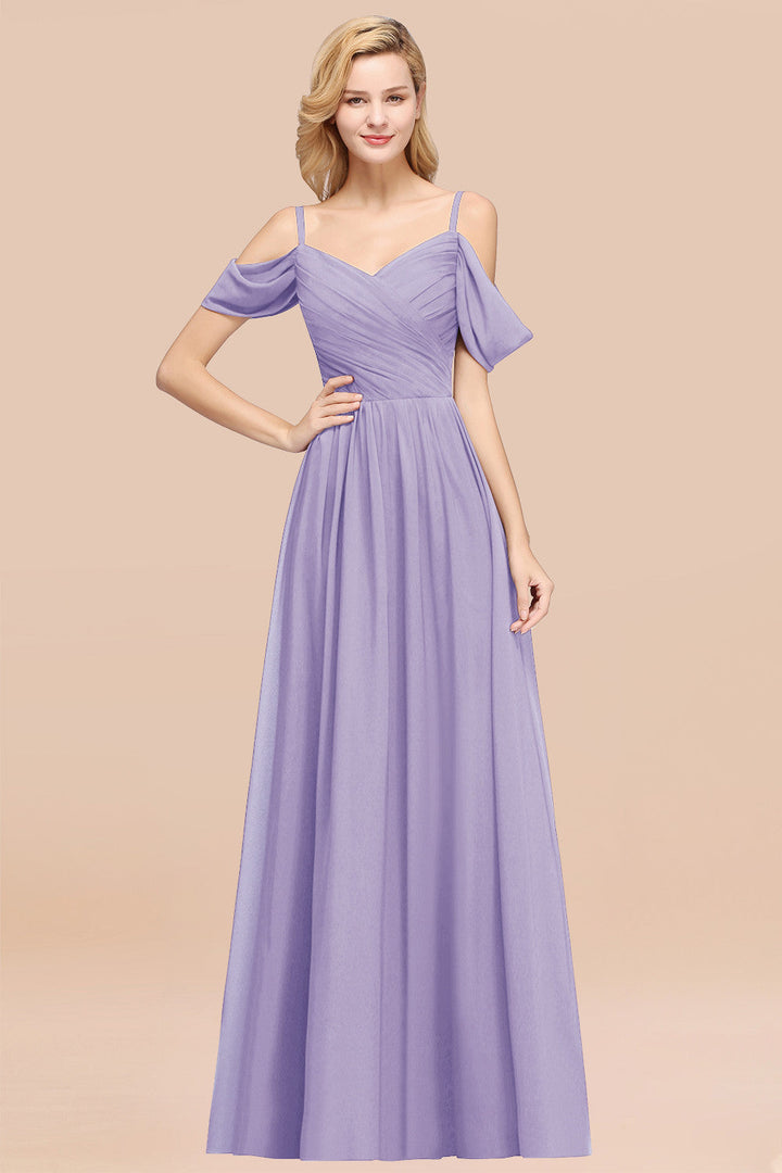 A-line Off-the-shoulder Ruffle Chiffon Floor-Length Dress-koscy