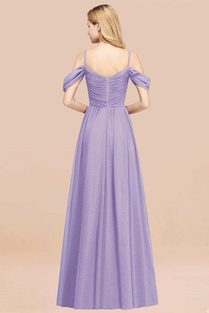 A-line Off-the-shoulder Ruffle Chiffon Floor-Length Dress-koscy