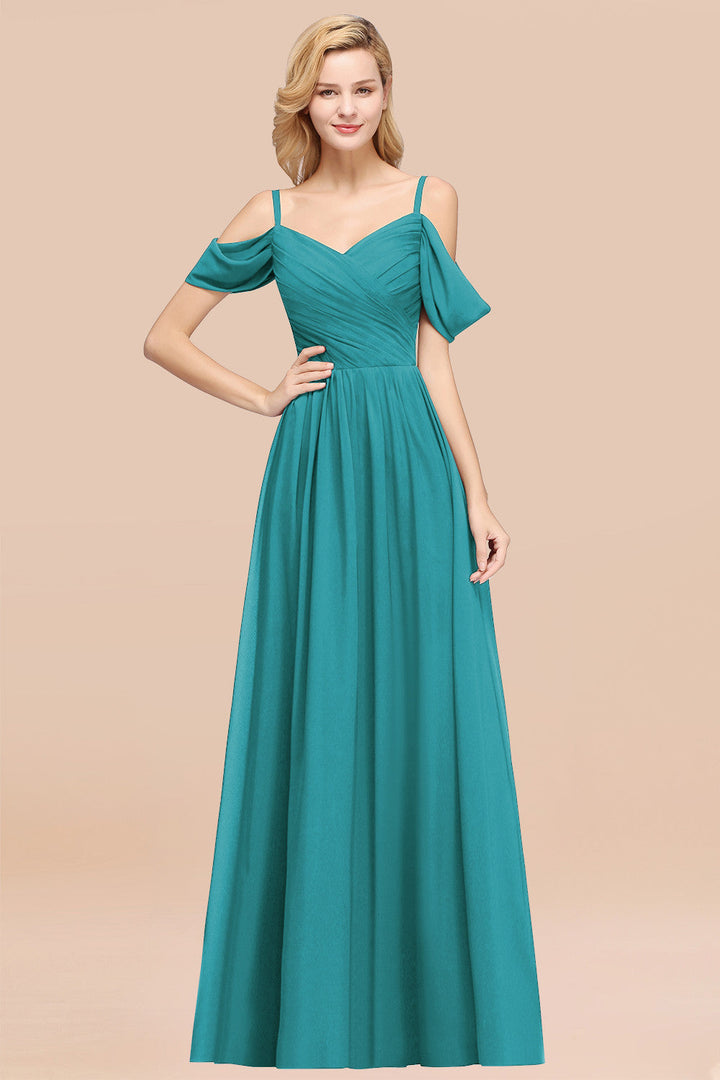 A-line Off-the-shoulder Ruffle Chiffon Floor-Length Dress-koscy