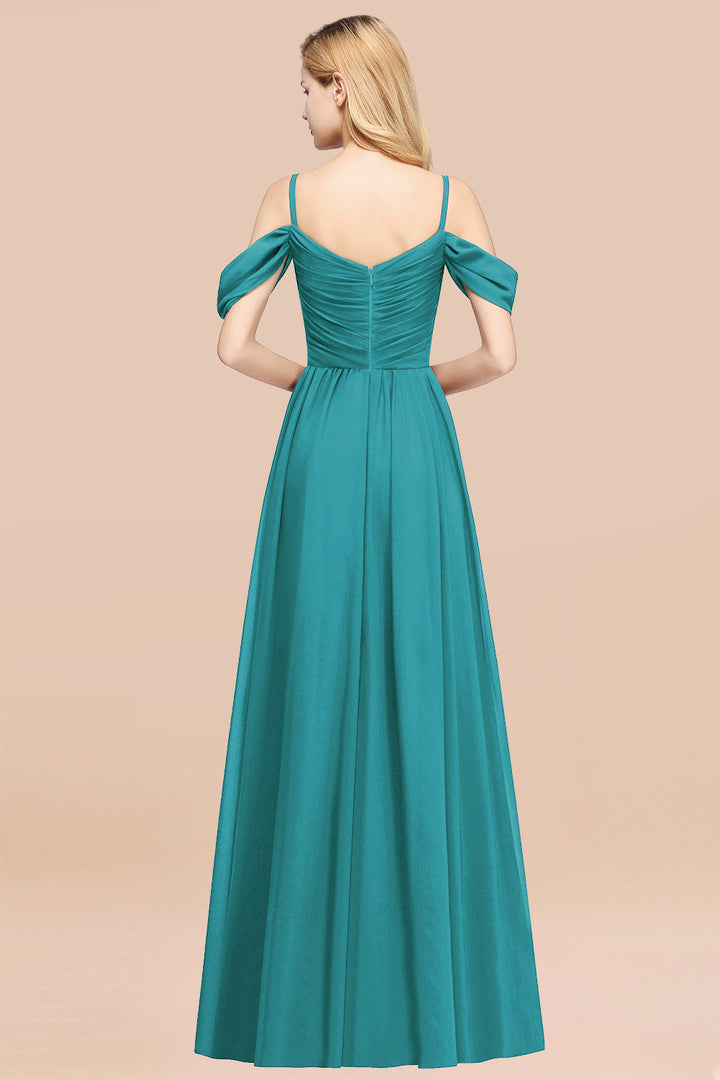 A-line Off-the-shoulder Ruffle Chiffon Floor-Length Dress-koscy