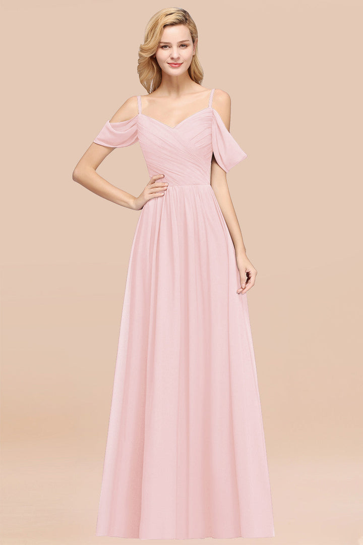 A-line Off-the-shoulder Ruffle Chiffon Floor-Length Dress-koscy