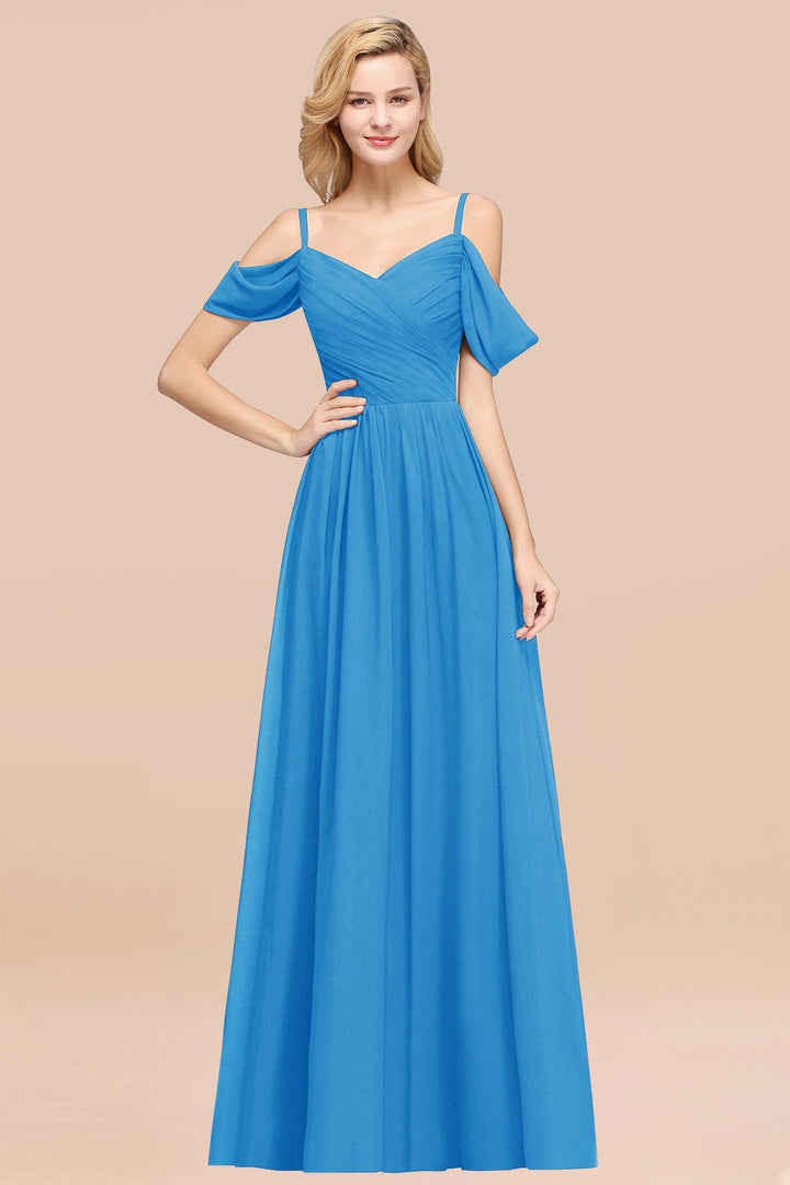 A-line Off-the-shoulder Ruffle Chiffon Floor-Length Dress-koscy