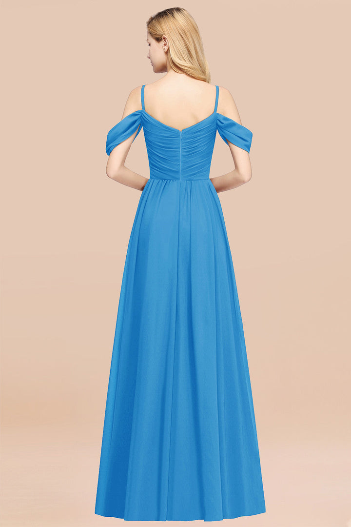 A-line Off-the-shoulder Ruffle Chiffon Floor-Length Dress-koscy