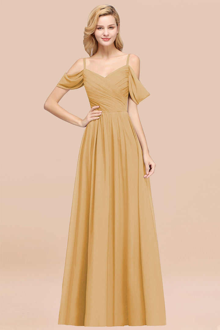 A-line Off-the-shoulder Ruffle Chiffon Floor-Length Dress-koscy