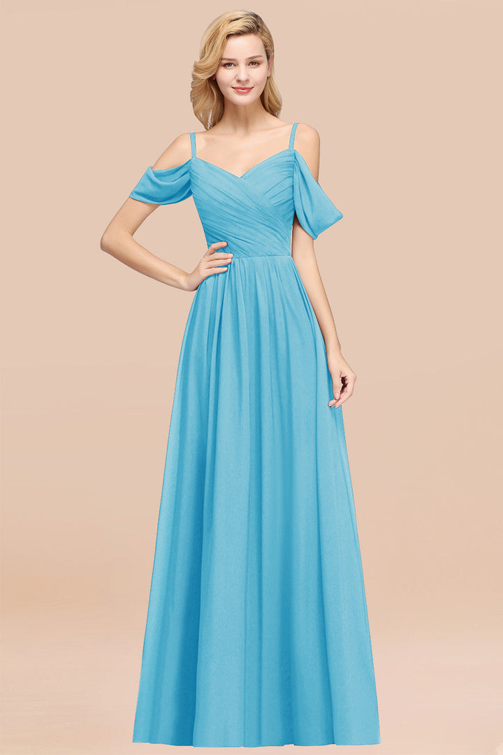 A-line Off-the-shoulder Ruffle Chiffon Floor-Length Dress-koscy