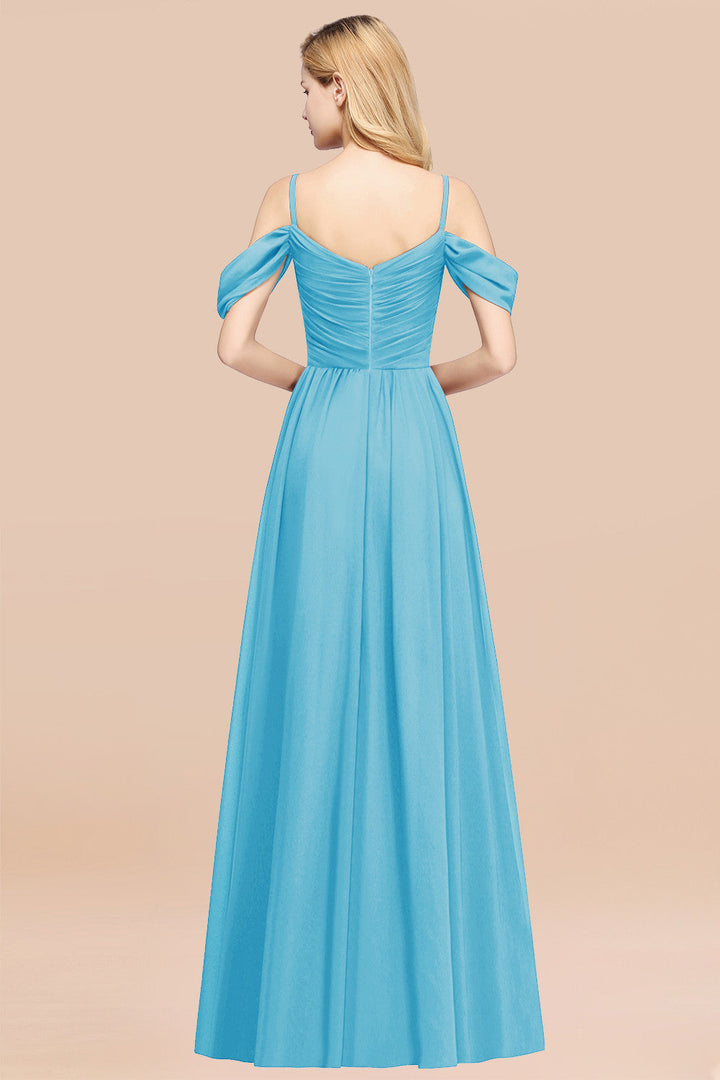 A-line Off-the-shoulder Ruffle Chiffon Floor-Length Dress-koscy