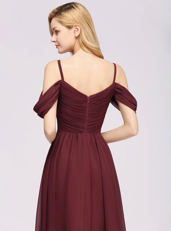 A-line Off-the-shoulder Ruffle Chiffon Floor-Length Dress-koscy