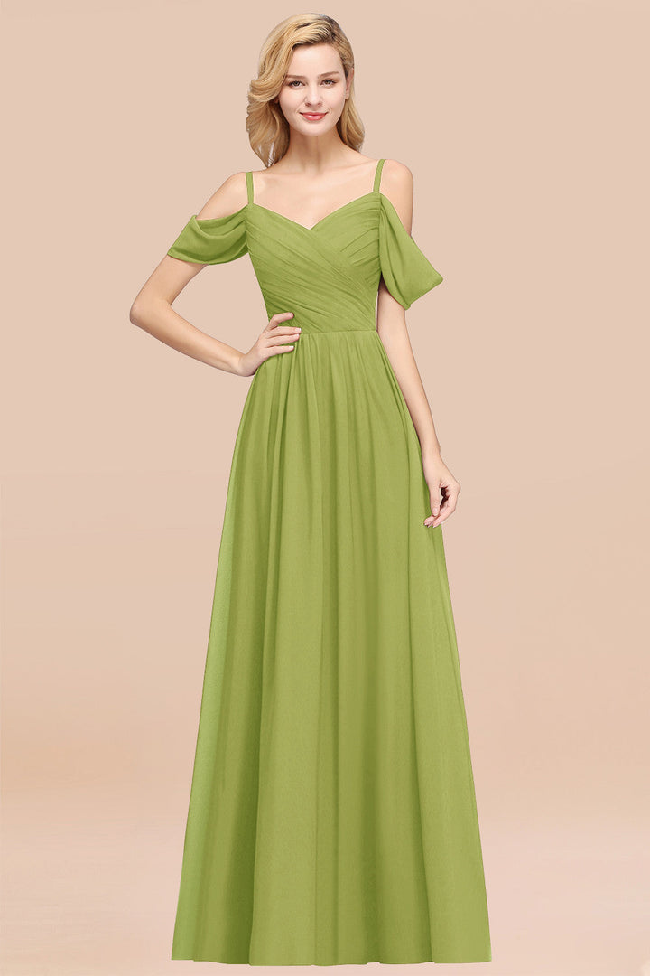 A-line Off-the-shoulder Ruffle Chiffon Floor-Length Dress-koscy