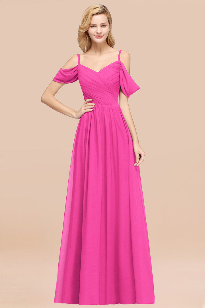 A-line Off-the-shoulder Ruffle Chiffon Floor-Length Dress-koscy