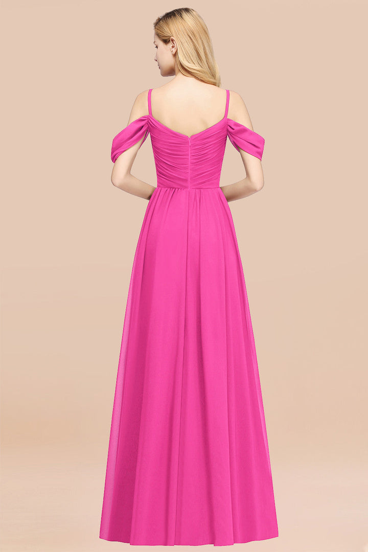 A-line Off-the-shoulder Ruffle Chiffon Floor-Length Dress-koscy