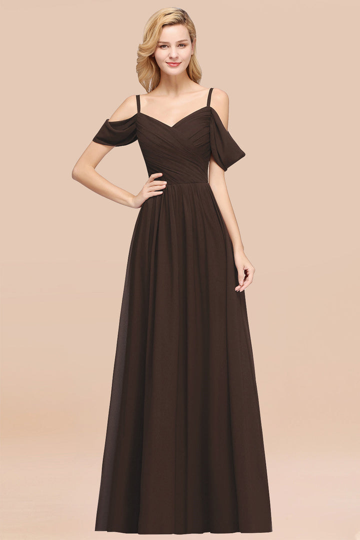 A-line Off-the-shoulder Ruffle Chiffon Floor-Length Dress-koscy