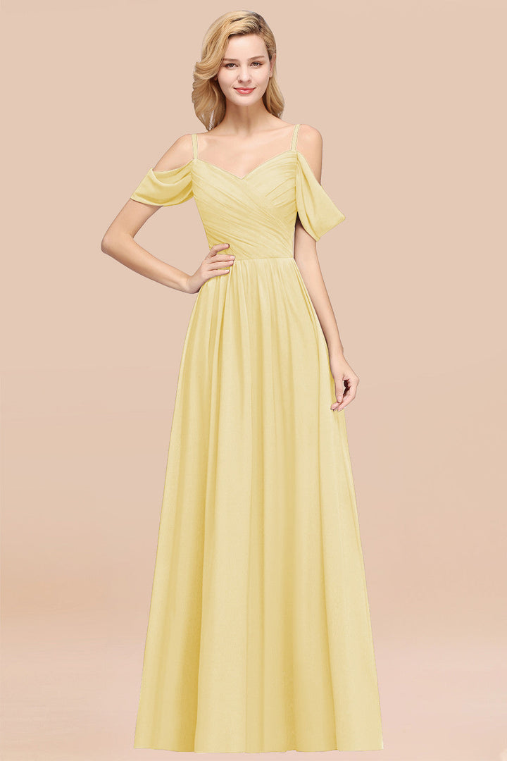 A-line Off-the-shoulder Ruffle Chiffon Floor-Length Dress-koscy