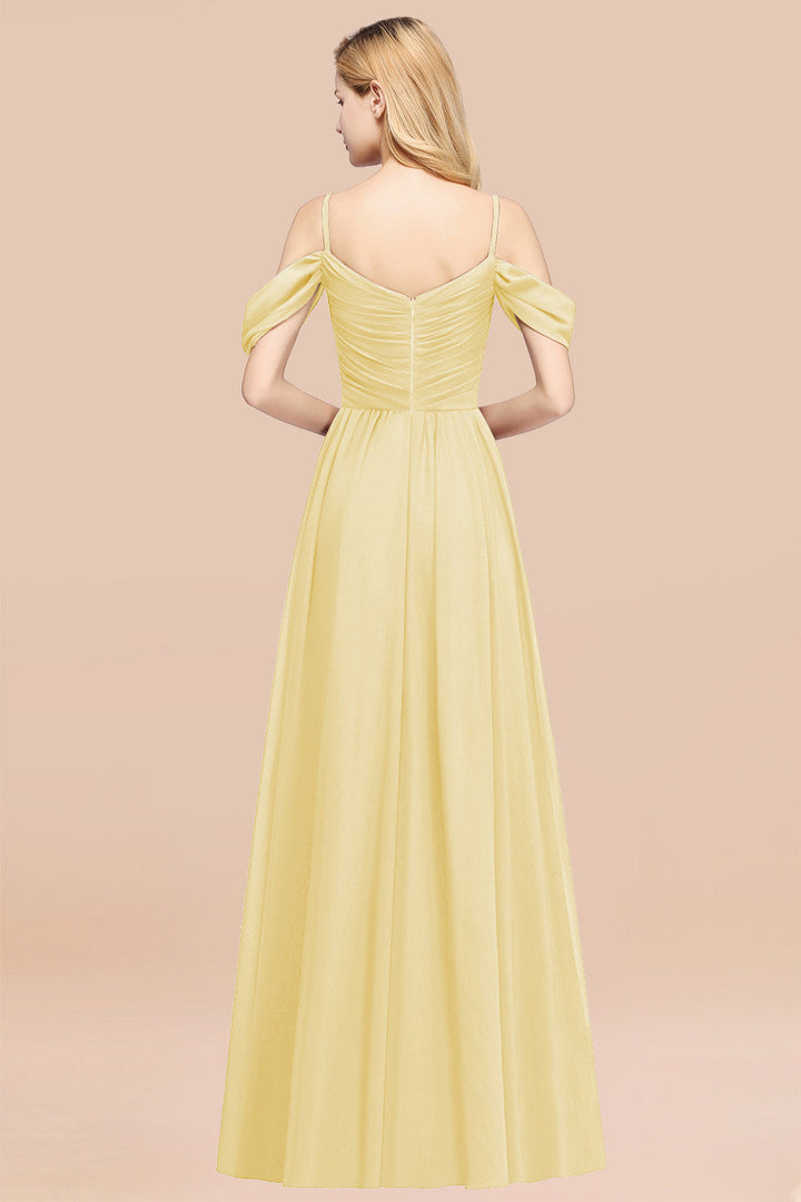 A-line Off-the-shoulder Ruffle Chiffon Floor-Length Dress-koscy