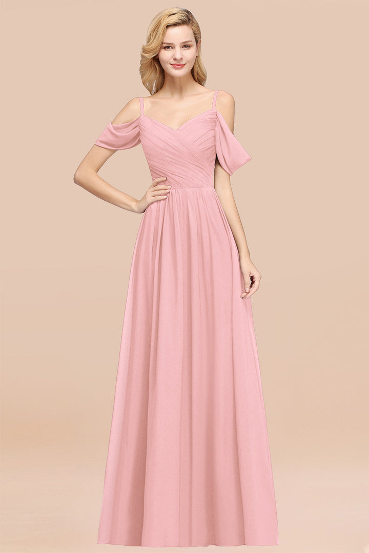 A-line Off-the-shoulder Ruffle Chiffon Floor-Length Dress-koscy