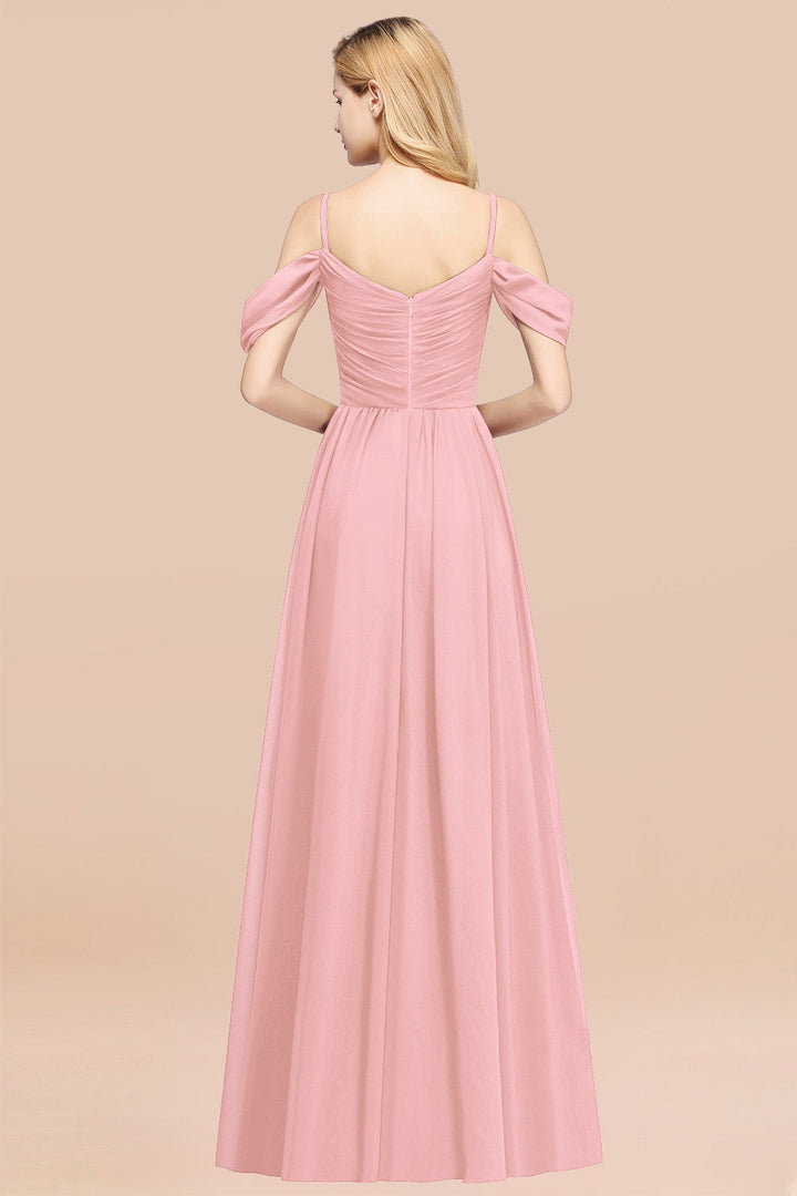 A-line Off-the-shoulder Ruffle Chiffon Floor-Length Dress-koscy