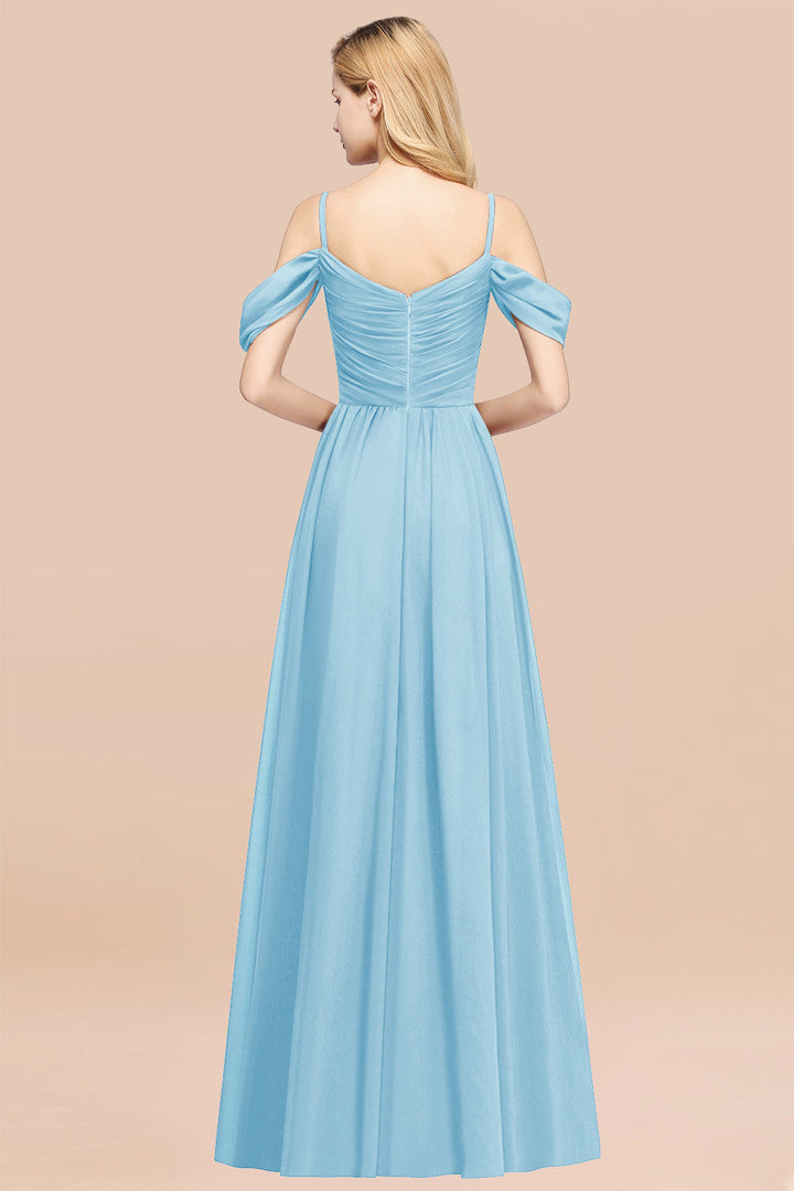 A-line Off-the-shoulder Ruffle Chiffon Floor-Length Dress-koscy