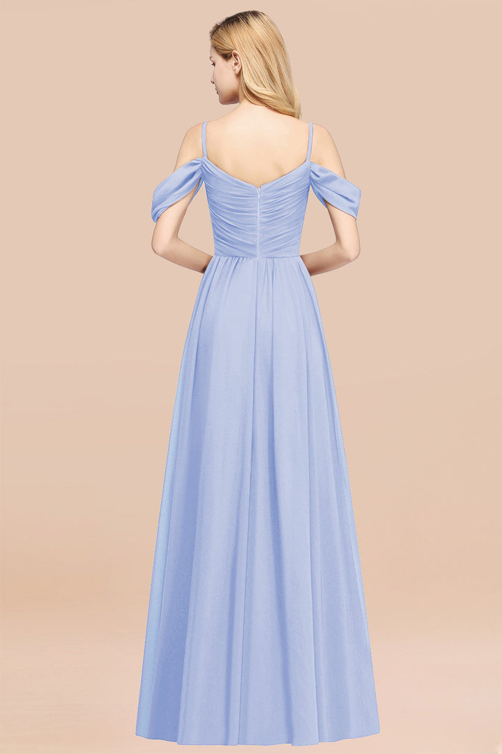 A-line Off-the-shoulder Ruffle Chiffon Floor-Length Dress-koscy