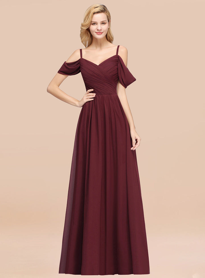 A-line Off-the-shoulder Ruffle Chiffon Floor-Length Dress-koscy