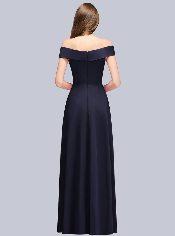 Koscy Popular Off-the-Shoulder Ruffle Navy Bridesmaid Dresses Online