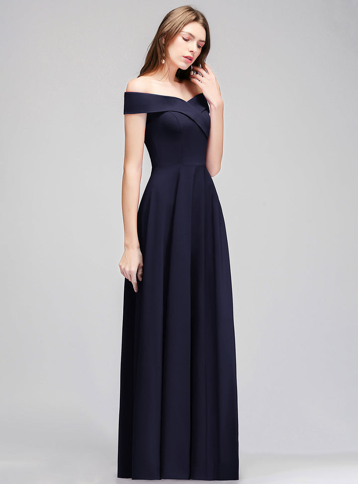 Koscy Popular Off-the-Shoulder Ruffle Navy Bridesmaid Dresses Online