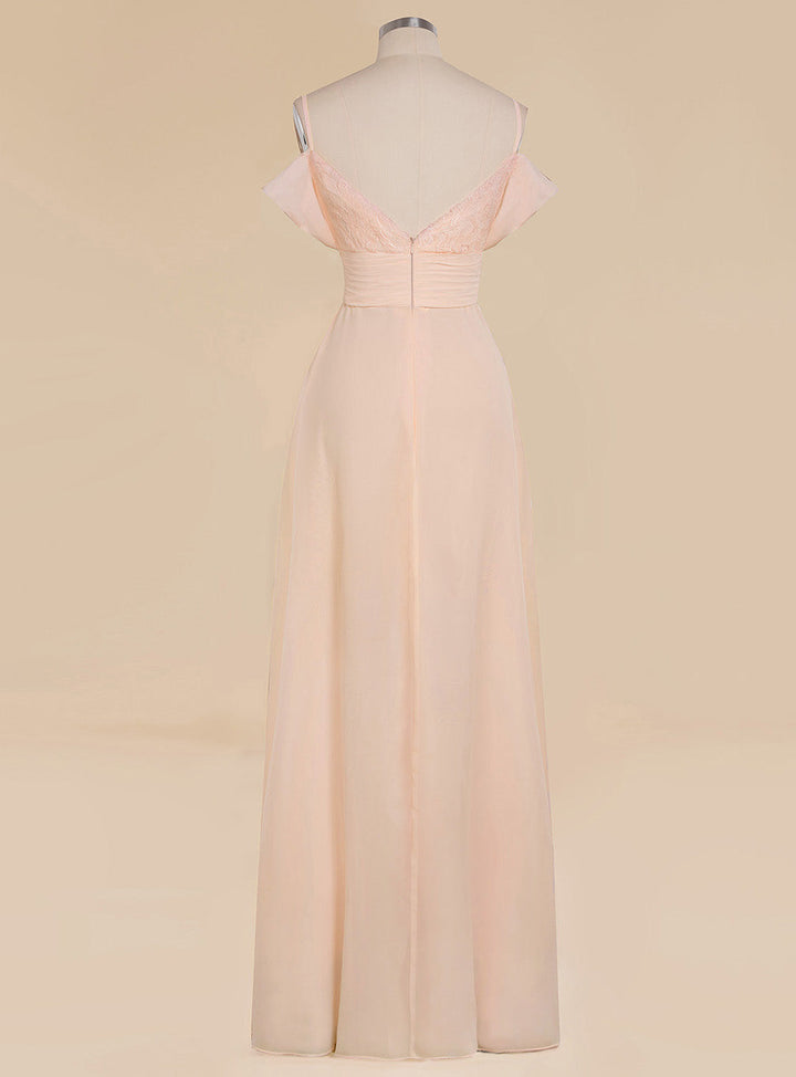 A-line Off-the-Shoulder Sweetheart Ruched Chiffon Floor-Length Dress-koscy