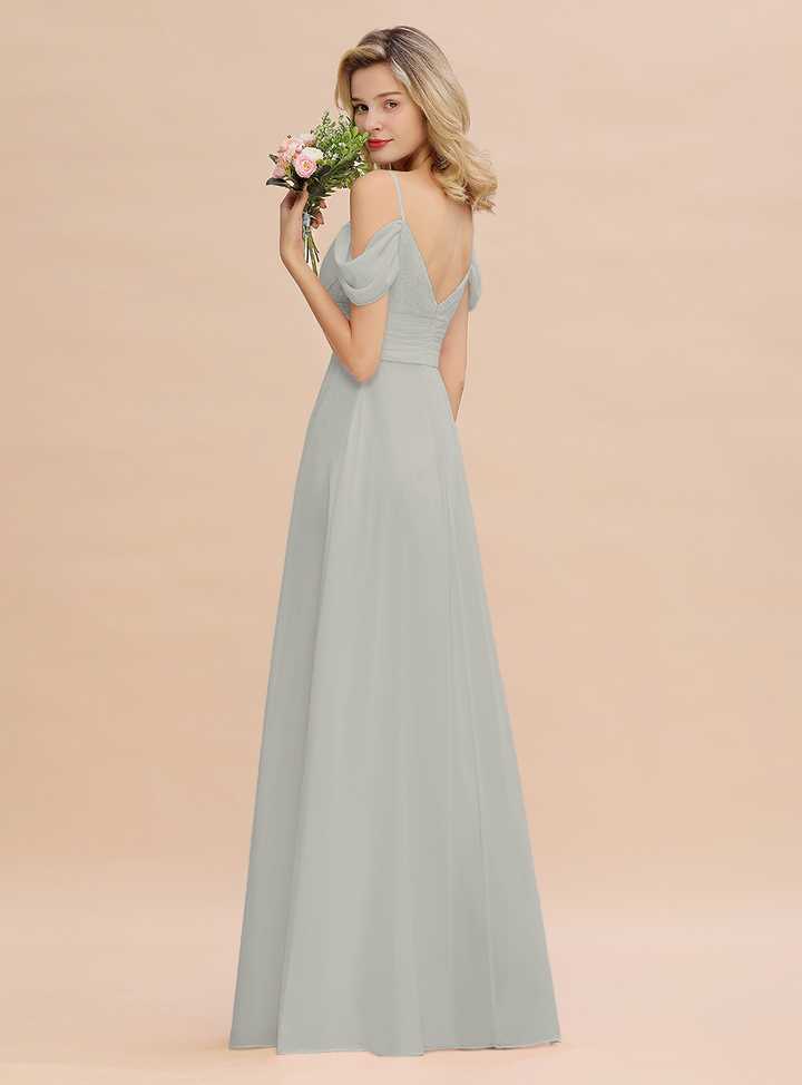 A-line Off-the-Shoulder Sweetheart Ruched Chiffon Floor-Length Dress-koscy