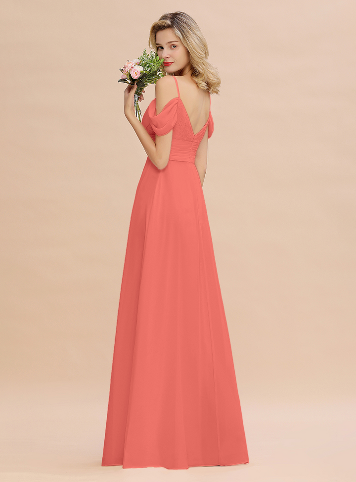 A-line Off-the-Shoulder Sweetheart Ruched Chiffon Floor-Length Dress-koscy