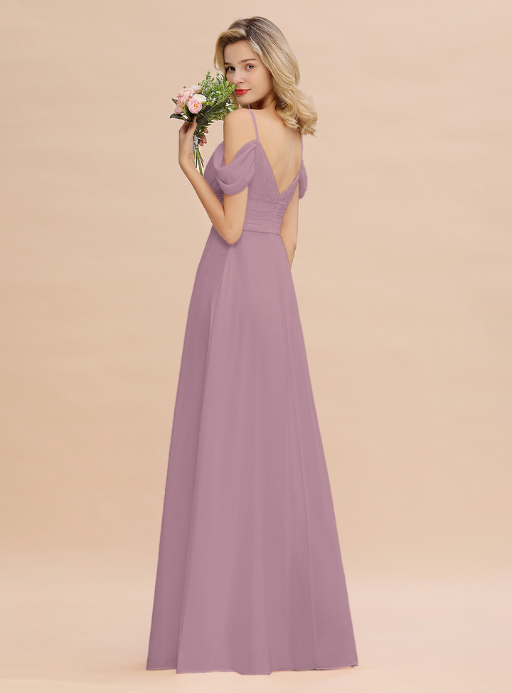 A-line Off-the-Shoulder Sweetheart Ruched Chiffon Floor-Length Dress-koscy