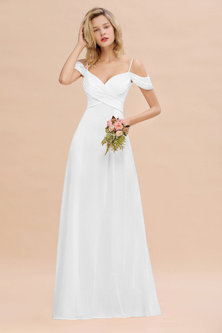 Koscy Off-the-Shoulder Sweetheart Ruched Long Bridesmaid Dress Online