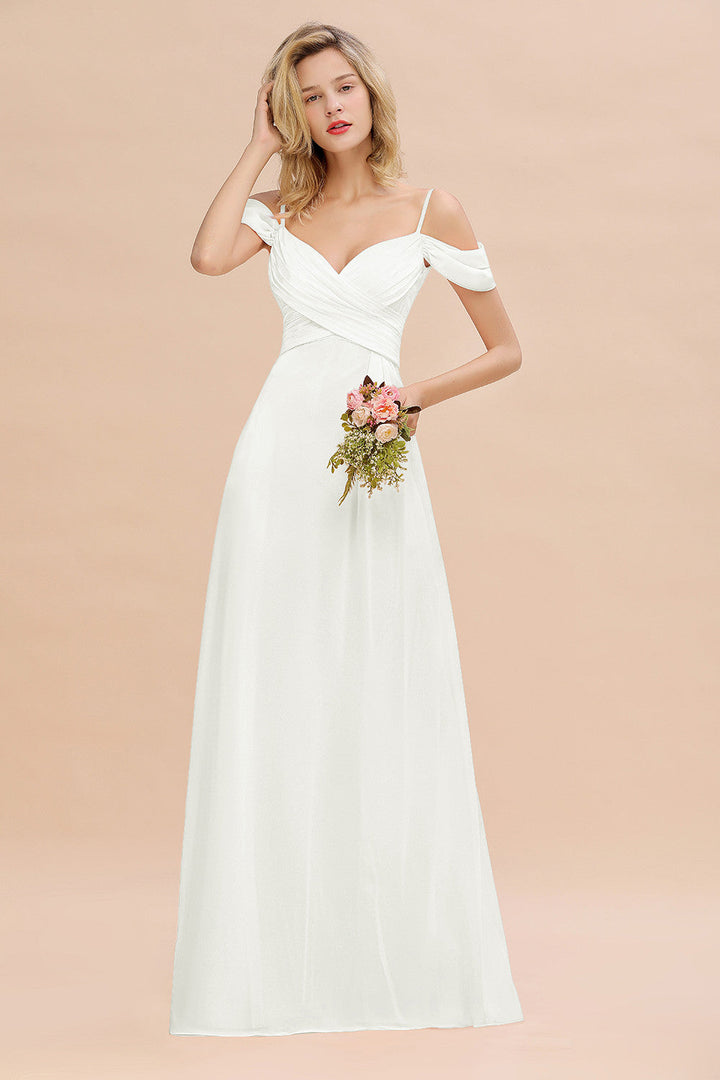 Koscy Off-the-Shoulder Sweetheart Ruched Long Bridesmaid Dress Online