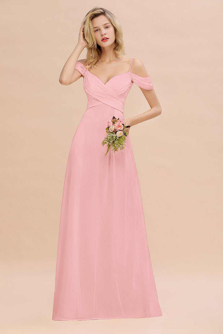 Koscy Off-the-Shoulder Sweetheart Ruched Long Bridesmaid Dress Online