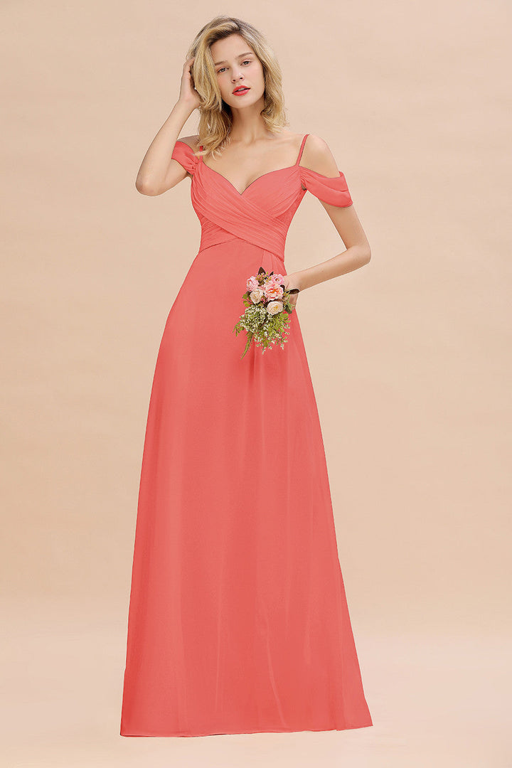 Koscy Off-the-Shoulder Sweetheart Ruched Long Bridesmaid Dress Online