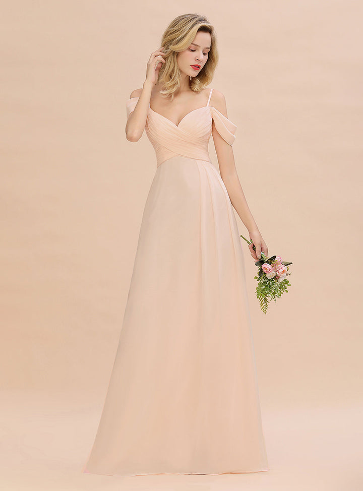 A-line Off-the-Shoulder Sweetheart Ruched Chiffon Floor-Length Dress-koscy