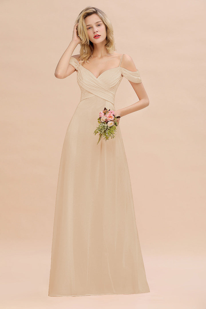 Koscy Off-the-Shoulder Sweetheart Ruched Long Bridesmaid Dress Online