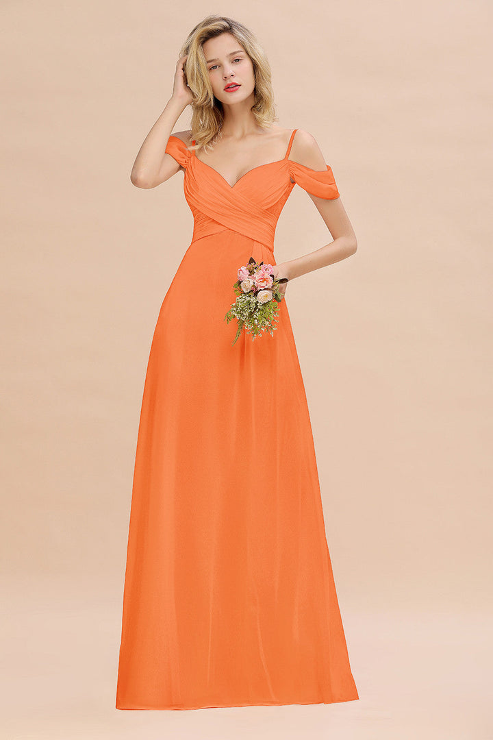 Koscy Off-the-Shoulder Sweetheart Ruched Long Bridesmaid Dress Online