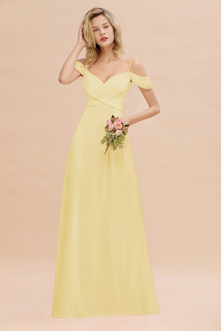 Koscy Off-the-Shoulder Sweetheart Ruched Long Bridesmaid Dress Online