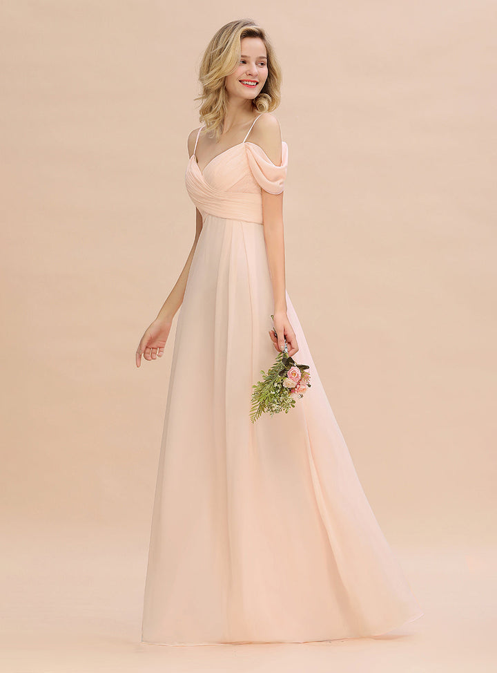 A-line Off-the-Shoulder Sweetheart Ruched Chiffon Floor-Length Dress-koscy